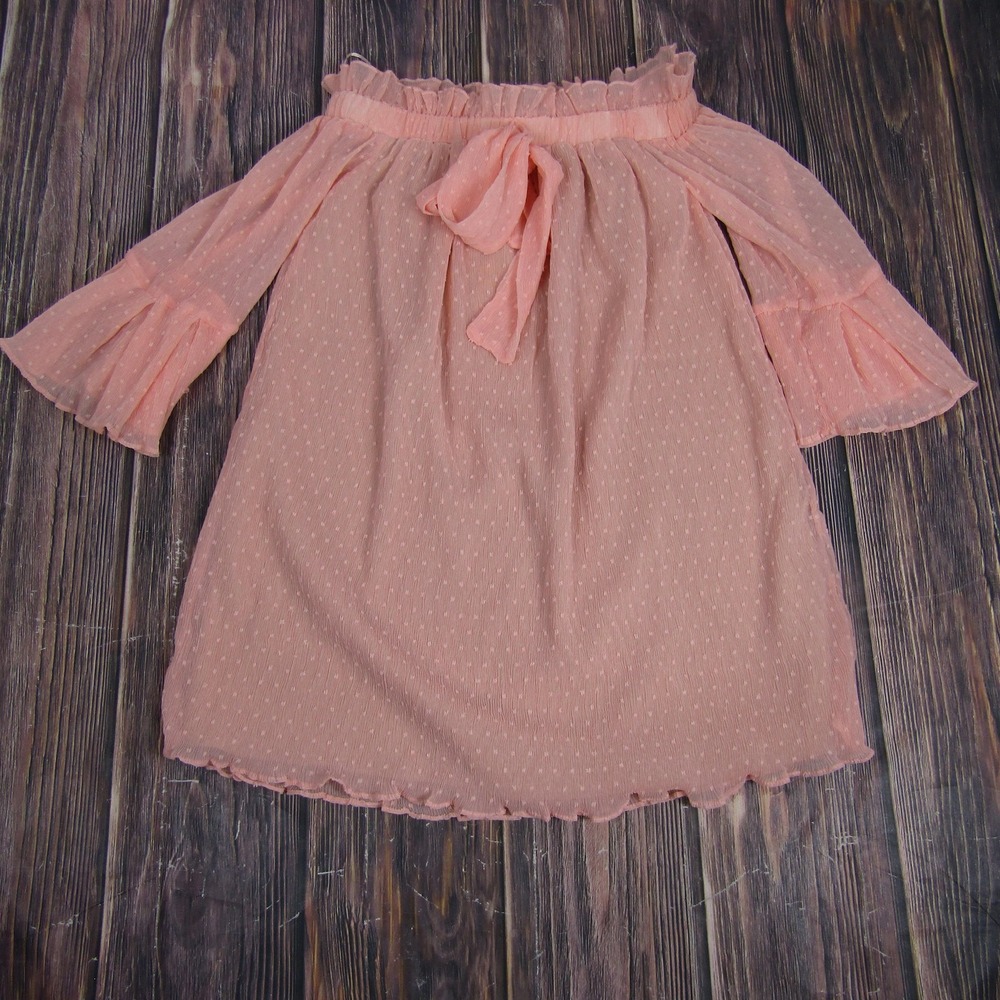 English Factory Dress Womens XS Pink Off Shoulder Swiss Dot Chiffon Lined Ruffle